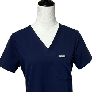 Figs Scrub Top Womens Small Dark Blue Catrina One-Pocket Short Sleeve V-Neck
